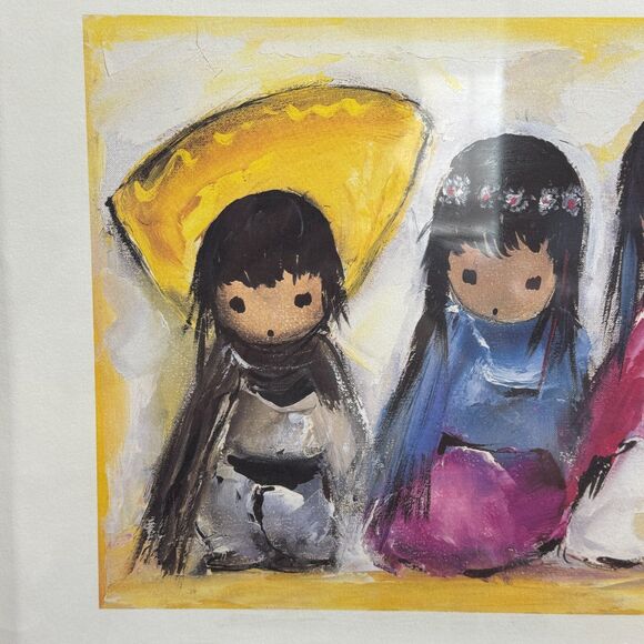 Ettore Ted DeGrazia Wee Three Signed Limited Edition Lithograph Print Framed Vtg